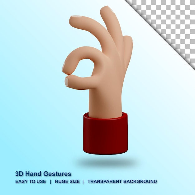 PSD 3d ok gest ręki z odosobnionym tłem