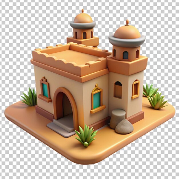 PSD 3d old village arab house transparent background