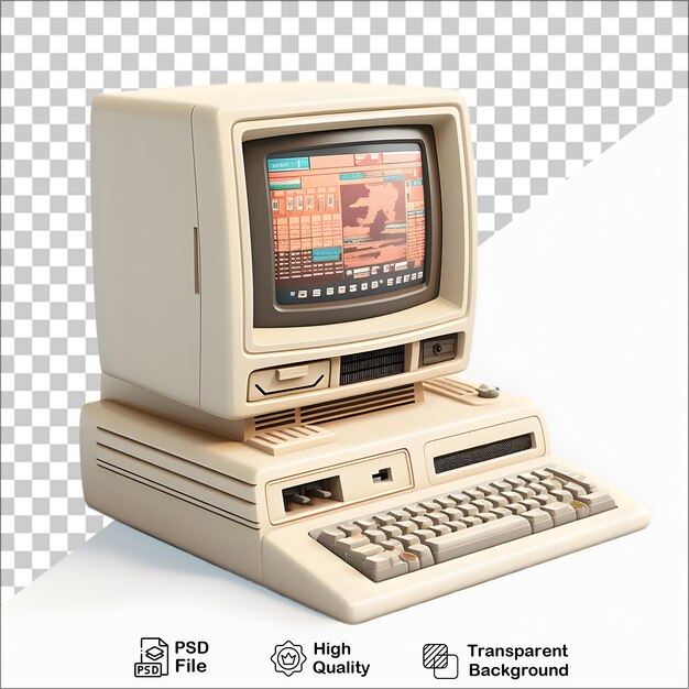 PSD 3d old vintage computer on transparent background