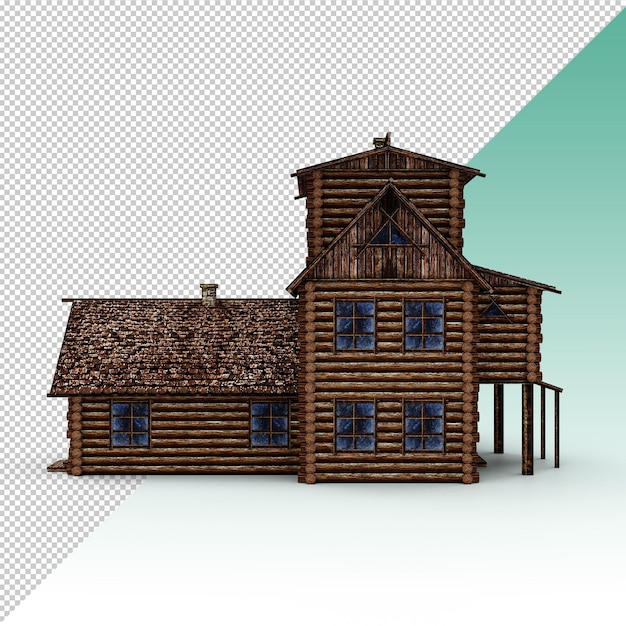 PSD 3d old wooden house isolated