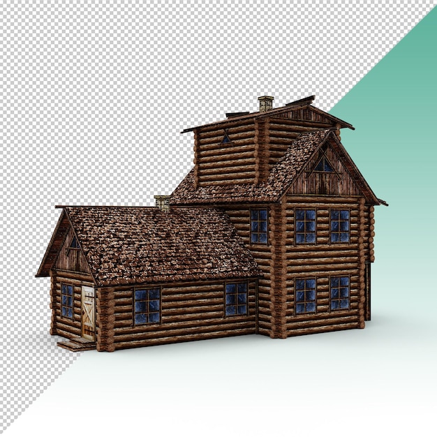 PSD 3d old wooden house isolated