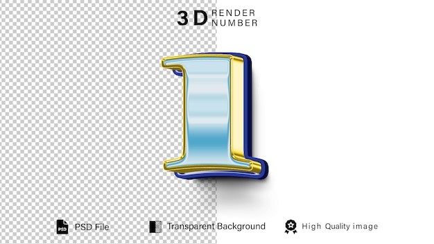 3d One Number 1 niebieski kolor światła izolowany na przezroczystym tle