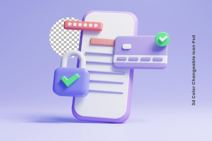 PSD 3d online credit card money security concept icon or online bank money transfer security icon