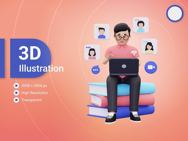 PSD 3d online education illustration