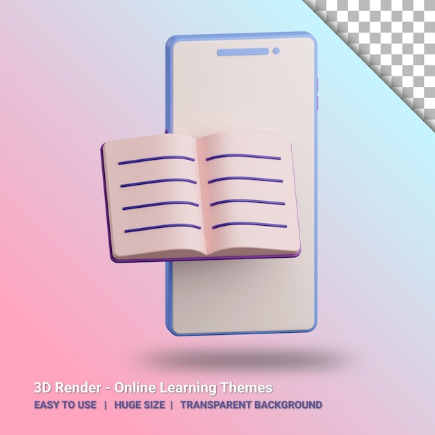 PSD 3d online learning from smartphone illustration with transparent background