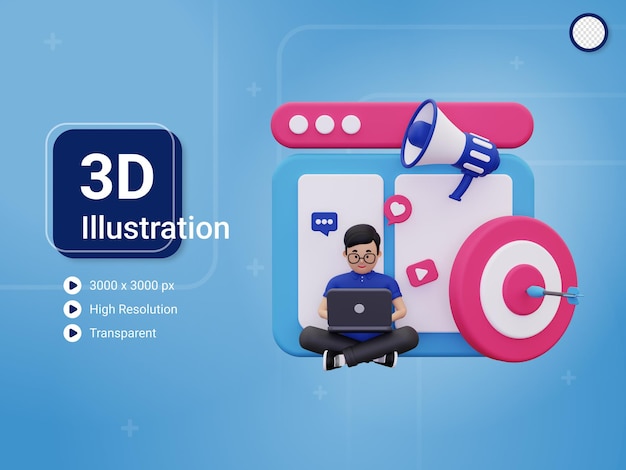 PSD 3d иллюстрация концепции онлайн-маркетинга