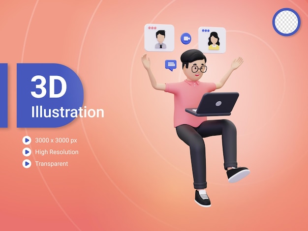 PSD 3d online meeting illustration