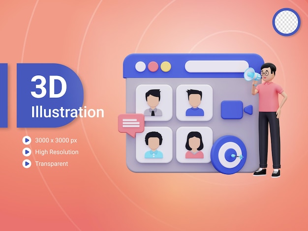 PSD 3d online meeting with the marketing team illustration