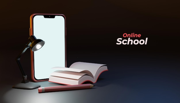 PSD 3d online school education with smartphone