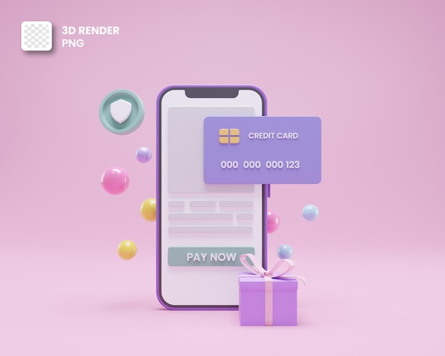 PSD 3d online shop payment method with credit card and gift for ecommerce