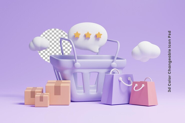 PSD 3d 온라인 쇼핑 개념 또는 3d 쇼핑 클라이언트 검토 개념 디자인 또는 3d 쇼핑 클라이언트 검토