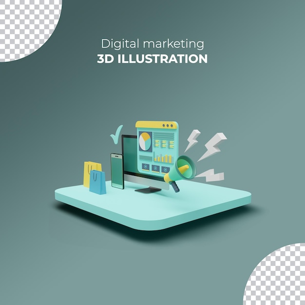 Acquisto online 3d sul concetto di vendita di marketing digitale del servizio di sito web del computer portatile