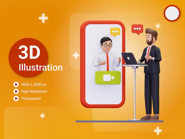 3d online sollicitatiegesprek illustratie