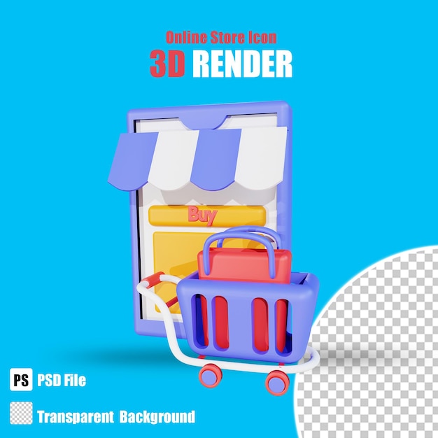 3d online store icon with trasparent background