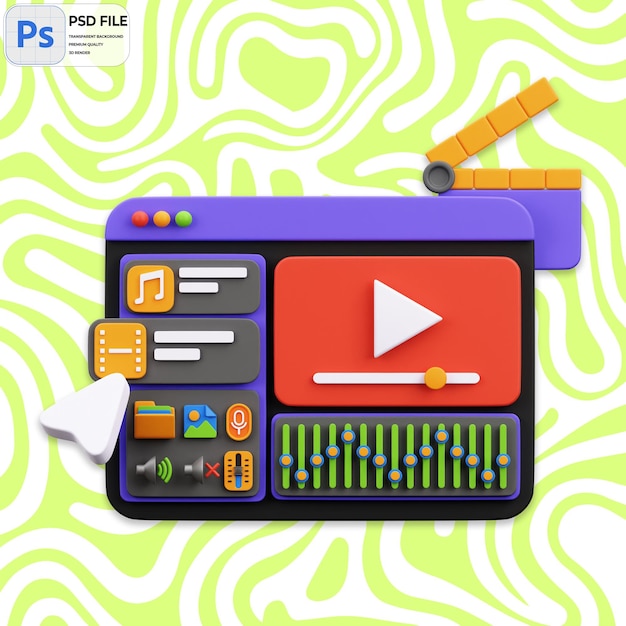 PSD 3d online video editor ilustracja render icon izolowany png