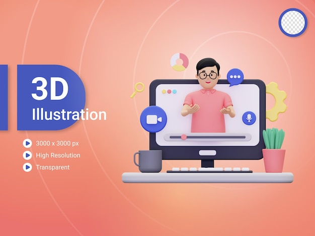 3d иллюстрация онлайн вебинара