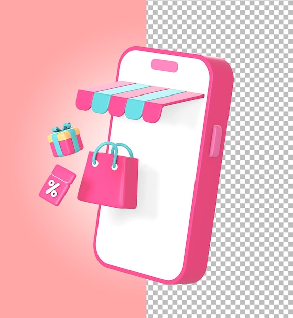 3D online winkelen met behulp van een smartphone met korting promo geschenk icoon illustratie