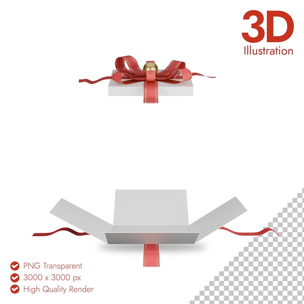3d open box with red ribon isolated on transparent background