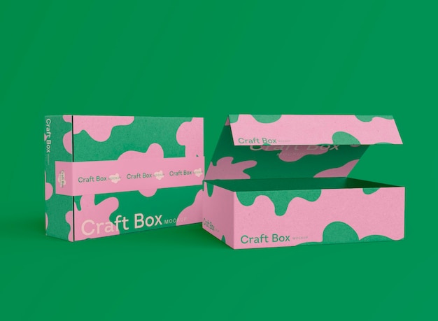 PSD 3d open and closed cardboard box mockup