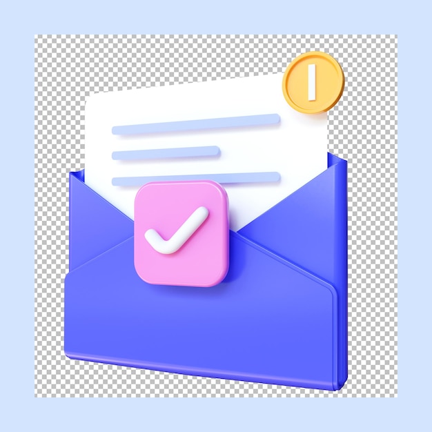 3D Open letter envelope icon. Approval and verification documents