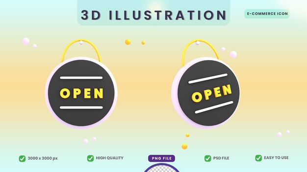 PSD ウィンドウアイコンeコマースイラストの3dオープンサイン