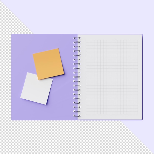 PSD 3d open spiral notebook with memo stickers