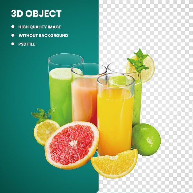 PSD 3d succo d'arancia bevanda analcolica succo fresco succhi in bicchieri di citri