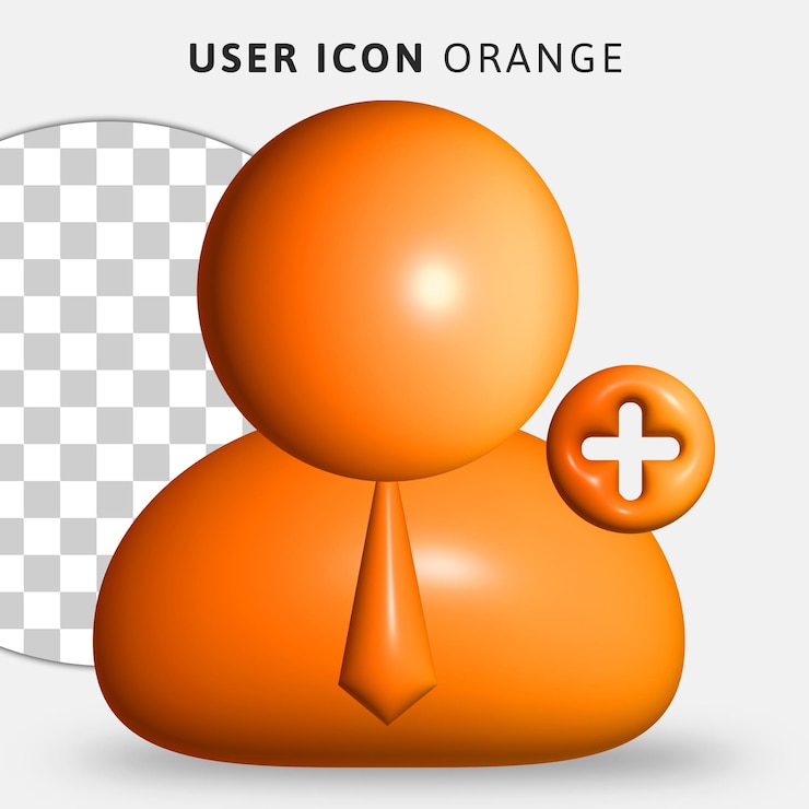 PSD 3d orange user with plus icon on transparent background