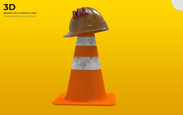 3D Oranje snelweg verkeer bouw maïs met hoed bovenop