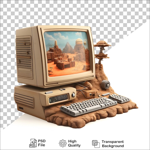 3d oude vintage computer op doorzichtige achtergrond