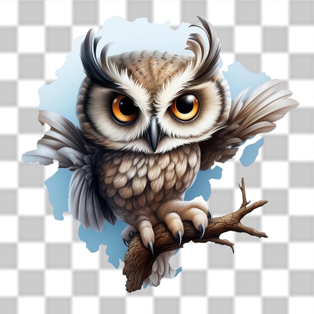 PSD 3d owl sticker clipart sublimazione png