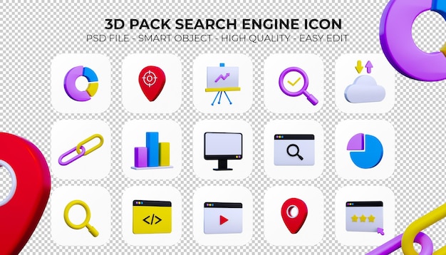 PSD 3d-pack zoekmachine pictogram geïsoleerd