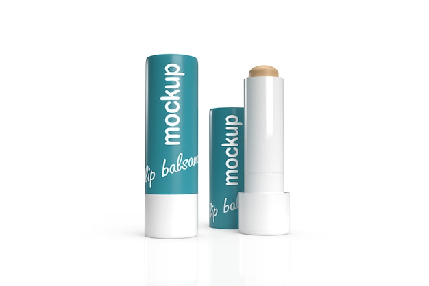 PSD 3d packaging design mockup of two lip balsams