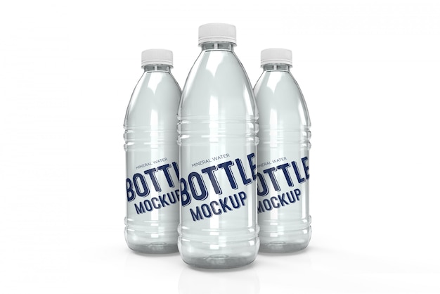 3d packaging design mockup van drie plastic waterflessen