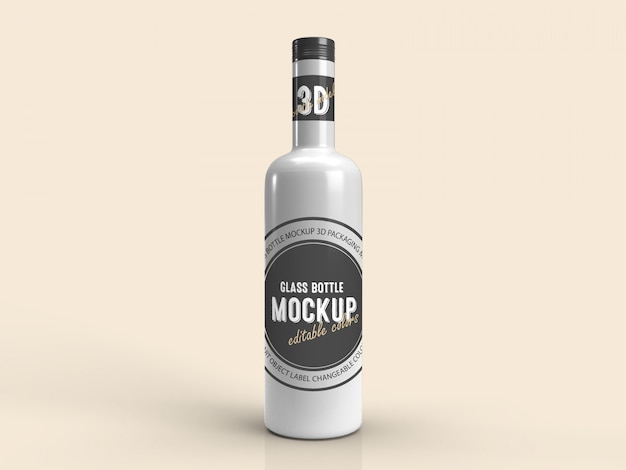 PSD 3d packaging design mockup di bottiglia di vetro bianco