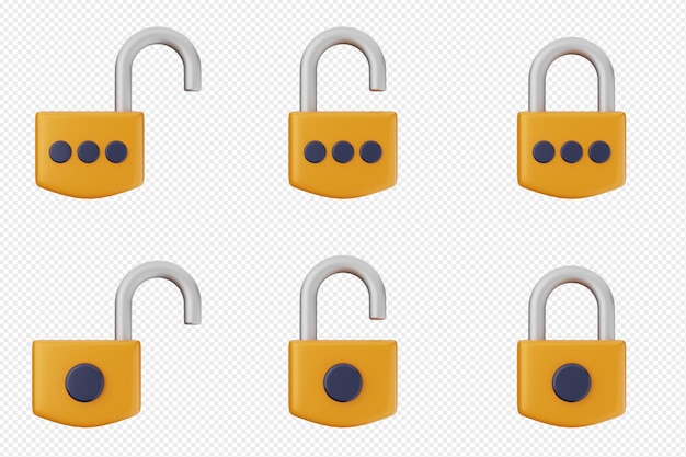 3d padlock secure safe key system private icon set bundle