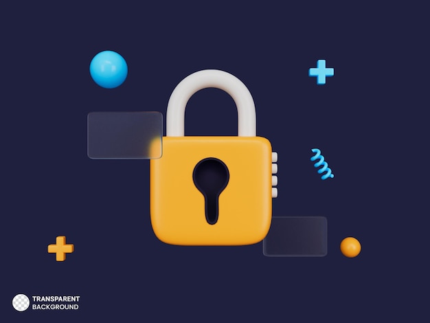 3d padlock with floating elements icon illustration