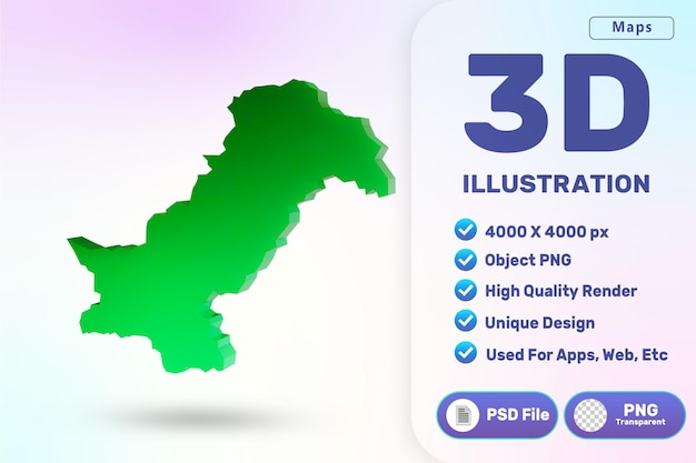 3D Pakistan map high quality render icon