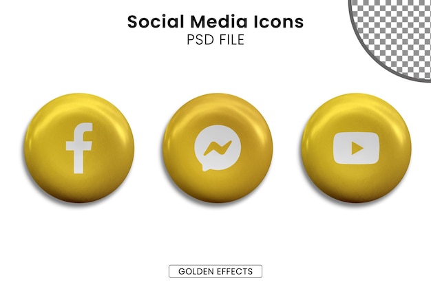 3D-pakket met gouden sociale media-pictogrammen