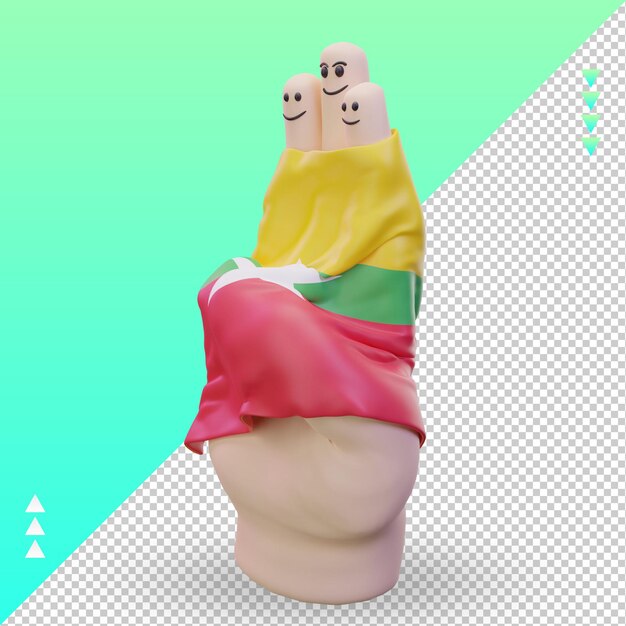 3d palec dnia przyjaźni flaga Myanmaru renderujący prawy widok
