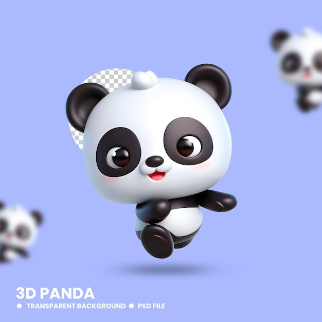 PSD 3d panda without background psd cute smiling face