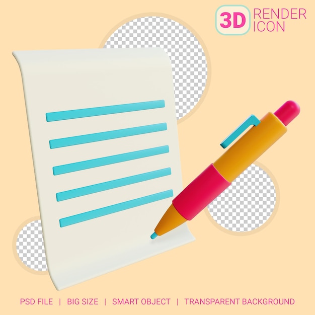 PSD 3d paper and ballpoint with transparent background