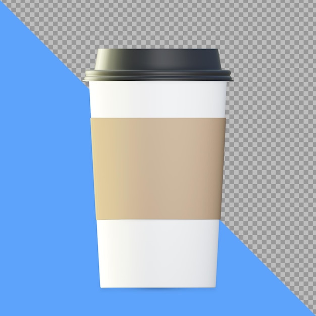 PSD rendering di vista frontale del caffè della tazza di carta 3d isolato