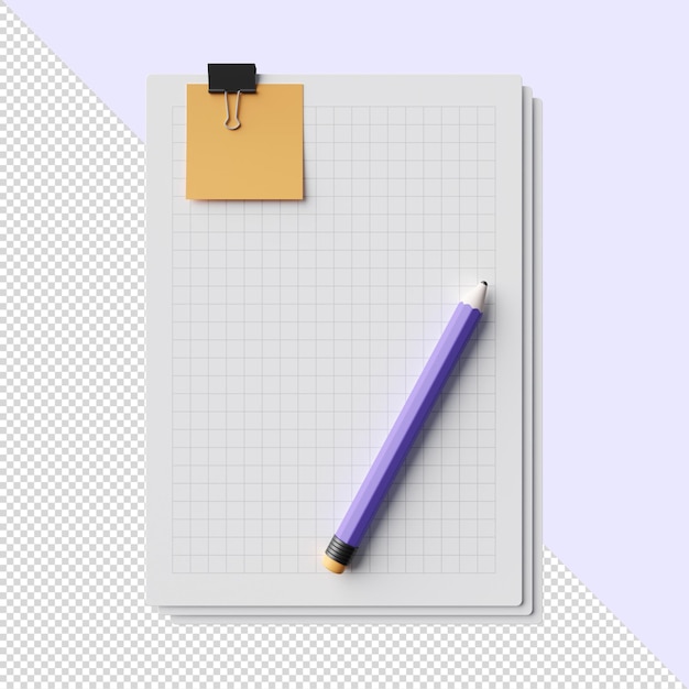 PSD 3d paper sheets with pencil and memo sticker