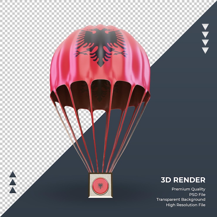 PSD 3d рендеринг флага албании с парашютом спереди