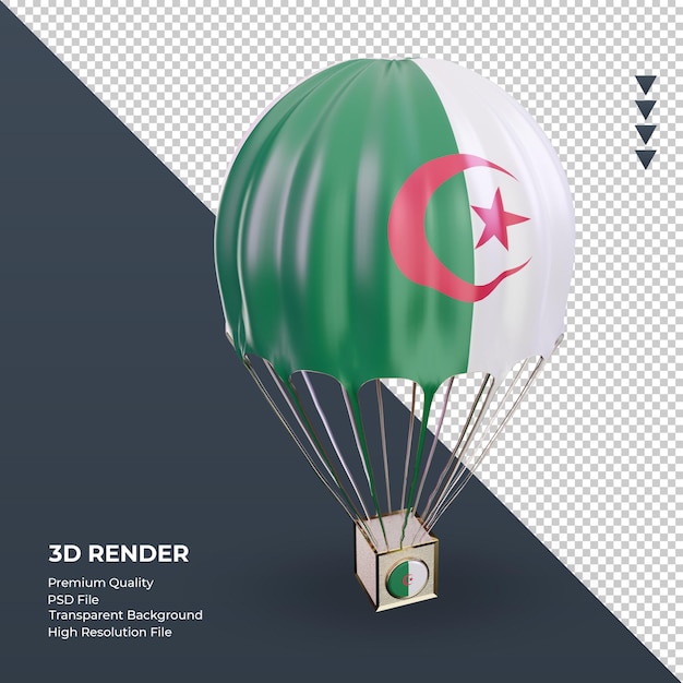 3d paracadute bandiera algeria rendering vista a sinistra