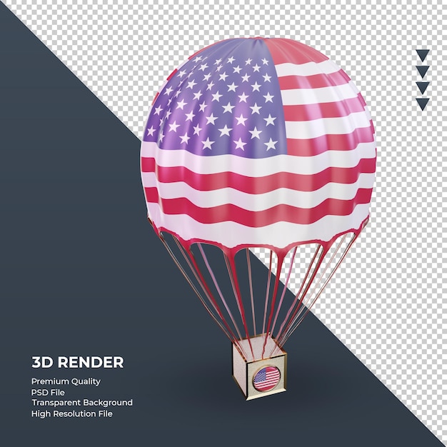 3d рендеринг флага америки парашютом вид слева