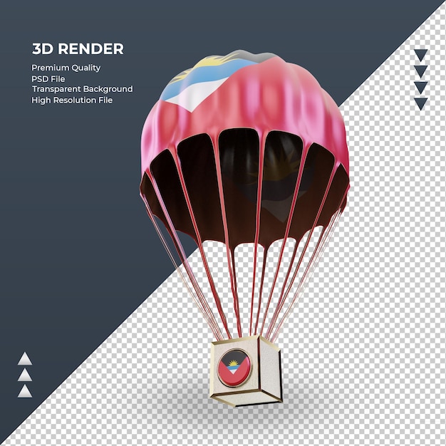 PSD 3d parachute antigua and barbuda flag rendering right view