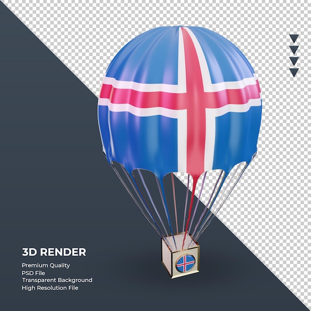 3d-parachute ijsland vlag weergave linker weergave