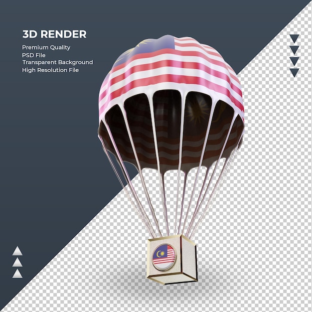 PSD 3d parachute malaysia flag rendering right view